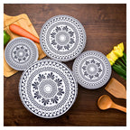 Organic Cotton Bowl Covers Set of 4 | Classic Greek Mandala Print, Reusable Fabric Dish Covers & Bread Rising Cloths