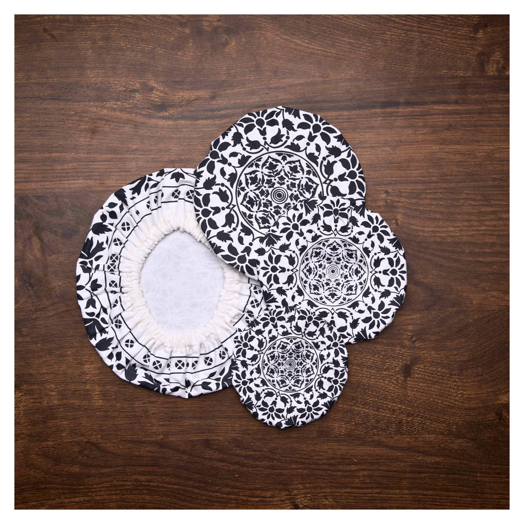 Organic Cotton Bowl Covers Set of 4 | Turkish Mandala Print, Reusable Fabric Dish Covers & Sourdough Proofing Cloths