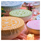 Organic Cotton Bowl Covers Set of 4 | Classic Greek Mandala Print, Reusable Fabric Dish Covers & Bread Rising Cloths