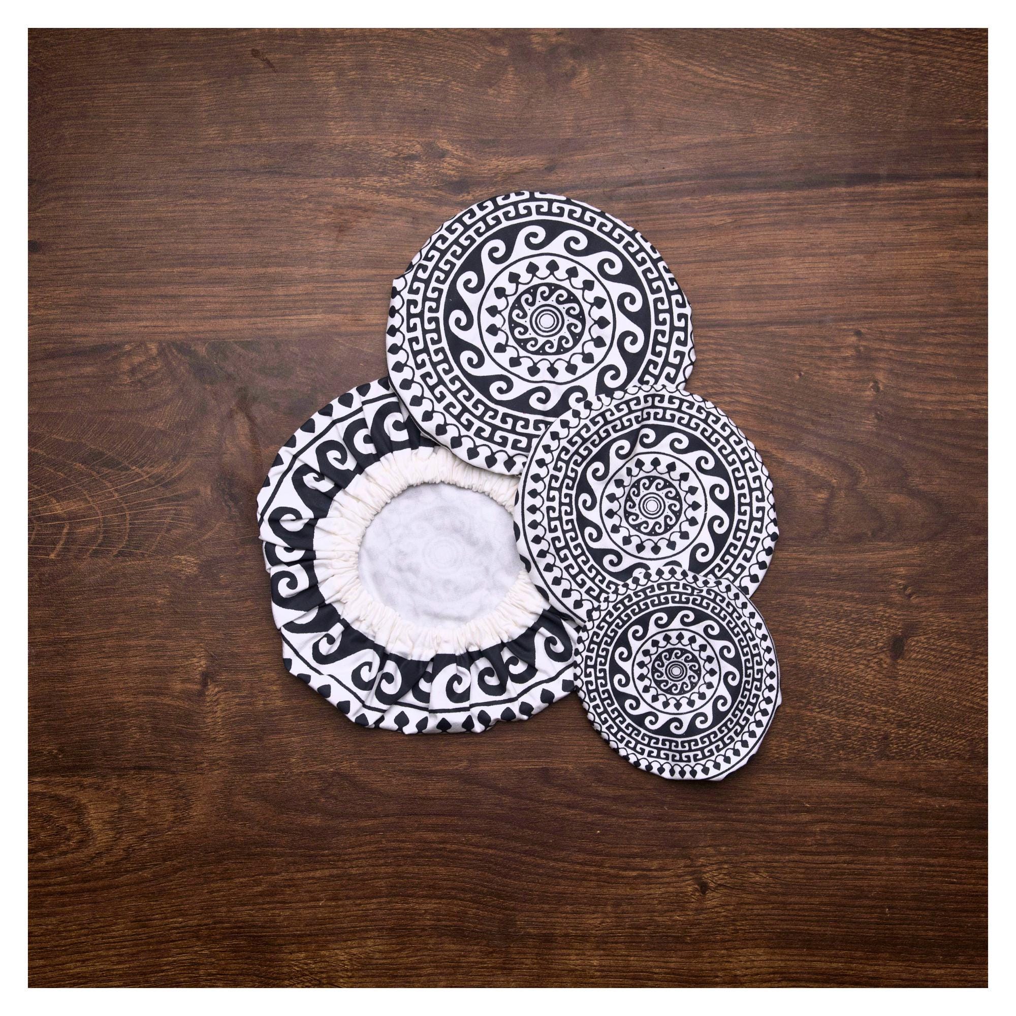 Organic Cotton Bowl Covers Set of 4 | Natural Touch Mandala Print, Reusable Fabric Dish Covers & Sourdough Proofing Cloths