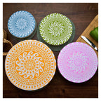 Organic Cotton Bowl Covers Set of 4 | Greek Mandala Print, Reusable Fabric Dish Covers & Sourdough Proofing Cloths