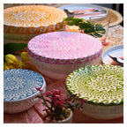 Organic Cotton Bowl Covers Set of 4 | Greek Mandala Print, Reusable Fabric Dish Covers & Sourdough Proofing Cloths