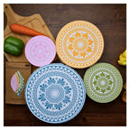 Organic Cotton Bowl Covers Set of 4 | Classic Greek Mandala Print, Reusable Fabric Dish Covers & Bread Rising Cloths