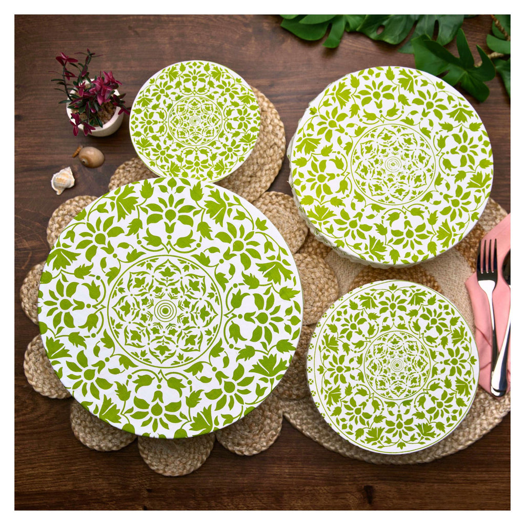 Organic Cotton Bowl Covers Set of 4 | Turkish Mandala Print, Reusable Fabric Dish Covers & Sourdough Proofing Cloths