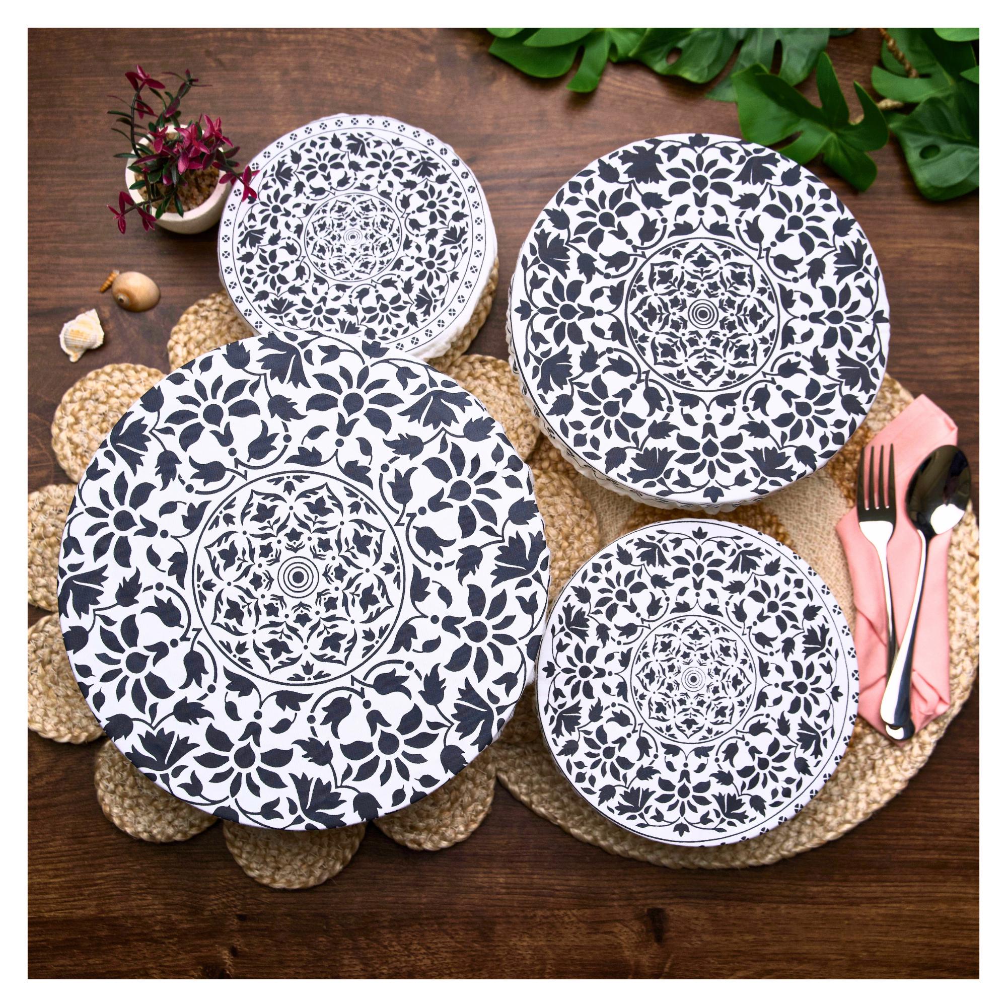 Organic Cotton Bowl Covers Set of 4 | Turkish Mandala Print, Reusable Fabric Dish Covers & Sourdough Proofing Cloths